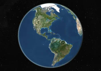 Globo centrado en las Américas, imagen satelital en color verdadero